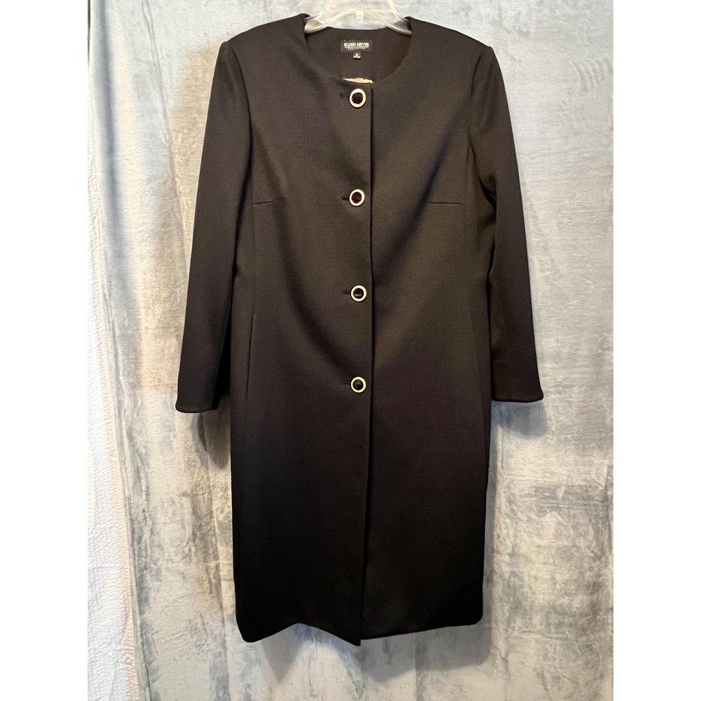 John Meyer Collection Women's 16 Black Textured Long Coat Gold Button‎ Detail